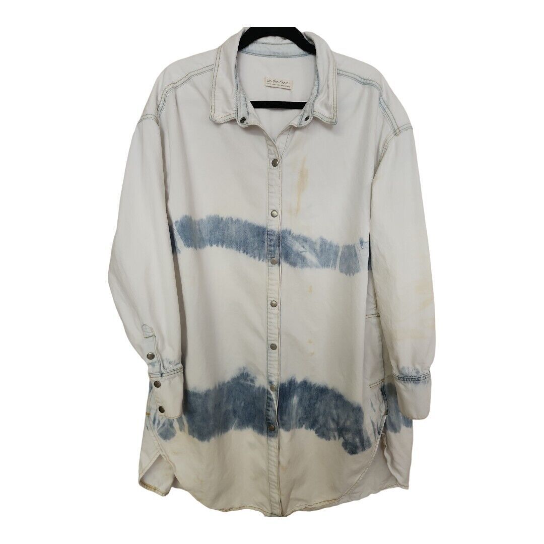 We The Free Free People Blue Bleach Dyed Denim Tunic Shirt Dress Oversized Large